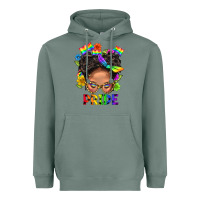 Sage LGBTQ+ Messy Bun Mom Pride With Flower Heavyweight Hoodie - BundleAndBundleShop