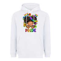 White LGBTQ+ Messy Bun Mom Pride With Flower Heavyweight Hoodie - BundleAndBundleShop