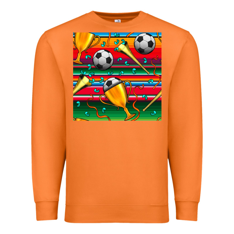 Soccer Winner Cup And Vuvuzela With Serape Seamless Pattern Premium Sweatshirt by BundleAndBundleShop | Teevron