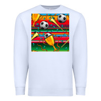 White soccer winner cup and vuvuzela with serape seamless pattern Premium Sweatshirt - BundleAndBundleShop