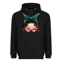 Black Messy Bun Mom With Leopard Bandana Heavyweight Hoodie - BundleAndBundleShop