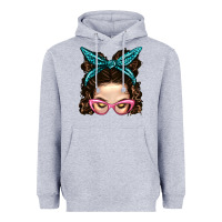 Heather Grey Messy Bun Mom With Leopard Bandana Heavyweight Hoodie - BundleAndBundleShop