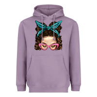 Lavender Messy Bun Mom With Leopard Bandana Heavyweight Hoodie - BundleAndBundleShop