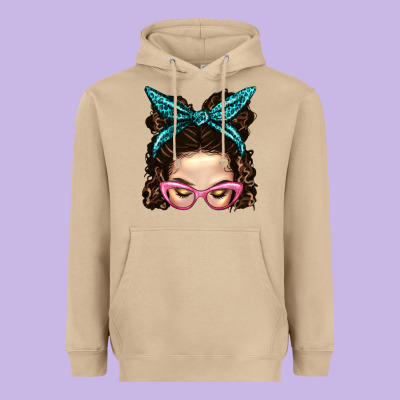 Messy Bun Mom With Leopard Bandana Heavyweight Hoodie Designed By Bundleandbundleshop