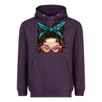 Plum Messy Bun Mom With Leopard Bandana Heavyweight Hoodie - BundleAndBundleShop