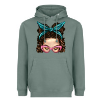 Sage Messy Bun Mom With Leopard Bandana Heavyweight Hoodie - BundleAndBundleShop