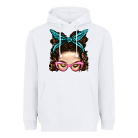 White Messy Bun Mom With Leopard Bandana Heavyweight Hoodie - BundleAndBundleShop