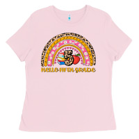 Bubblegum Pink back to school rainbow hello fifth grade Ladies Tee - AdoDesignShop