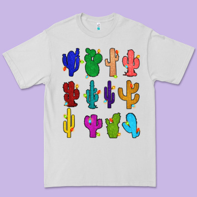 Premium Tee christmas glitter cactus