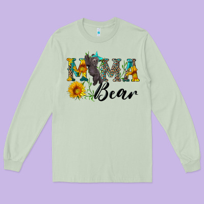 Blue Mama Bear With Cute Bear Long Sleeve Tee Designed By Artiststas