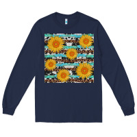 Navy sunflower western seamless revize Long Sleeve Tee - AdoDesignShop