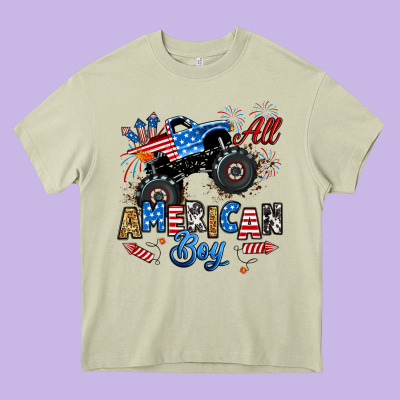 Heavy Core Tee fourth of july monster truck all american boy