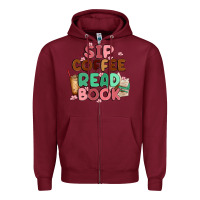 Burgundy sip coffee read book Zipper Hoodie - MaliasSmallBusiness