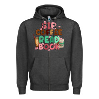 Charcoal Heather sip coffee read book Zipper Hoodie - MaliasSmallBusiness