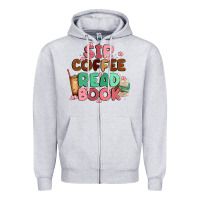 Heather Grey sip coffee read book Zipper Hoodie - MaliasSmallBusiness