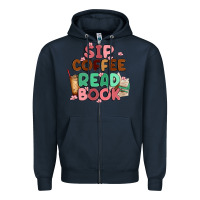 Navy sip coffee read book Zipper Hoodie - MaliasSmallBusiness