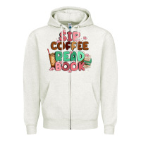 Oatmeal Heather sip coffee read book Zipper Hoodie - MaliasSmallBusiness