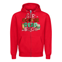 Red sip coffee read book Zipper Hoodie - MaliasSmallBusiness