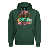 Sports Green sip coffee read book Zipper Hoodie - MaliasSmallBusiness