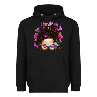 Black Messy Bun Mom With Butterfly Heavyweight Hoodie - BundleAndBundleShop