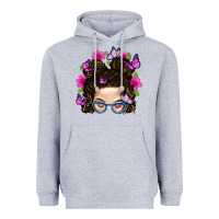 Heather Grey Messy Bun Mom With Butterfly Heavyweight Hoodie - BundleAndBundleShop