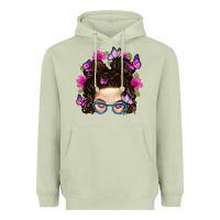 Matcha Messy Bun Mom With Butterfly Heavyweight Hoodie - BundleAndBundleShop