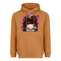 Meerkat Messy Bun Mom With Butterfly Heavyweight Hoodie - BundleAndBundleShop