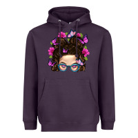Plum Messy Bun Mom With Butterfly Heavyweight Hoodie - BundleAndBundleShop