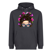 Smoke Messy Bun Mom With Butterfly Heavyweight Hoodie - BundleAndBundleShop