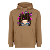 Toasted Coconut Messy Bun Mom With Butterfly Heavyweight Hoodie - BundleAndBundleShop