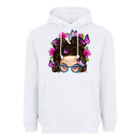 White Messy Bun Mom With Butterfly Heavyweight Hoodie - BundleAndBundleShop