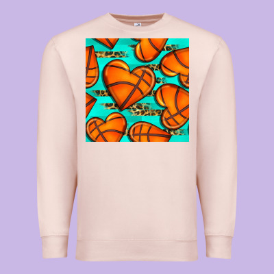 Basketball Hearts With Leopard Seamless Pattern Premium Sweatshirt Designed By Bundleandbundleshop
