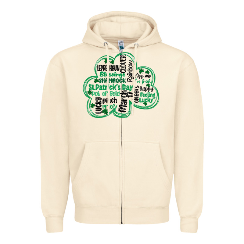 St Patricks Day Shamrock Typography Zipper Hoodie by MaliasSmallBusiness | Teevron