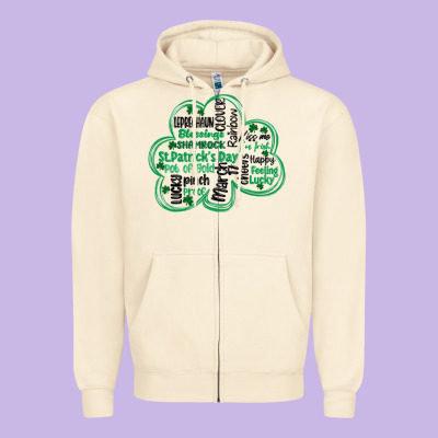 St Patricks Day Shamrock Typography Zipper Hoodie Designed By Maliassmallbusiness