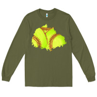 Army Green softball patch Long Sleeve Tee - AdoDesignShop