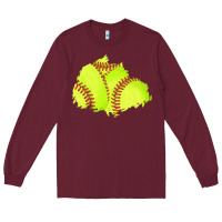 Burgundy softball patch Long Sleeve Tee - AdoDesignShop