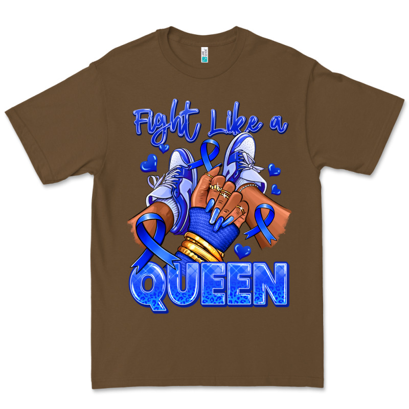 Fight Like A Queen Navy Blue Colon Cancer Afro Gir Premium Tee by RanaPortraitStore | Teevron