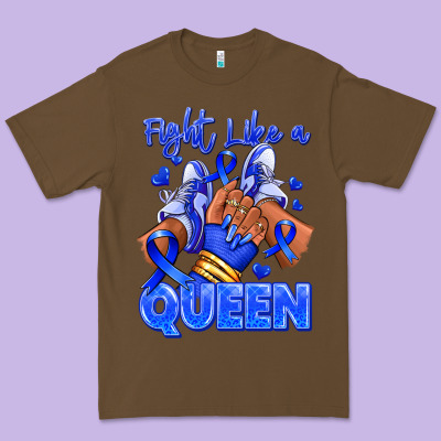Premium Tee fight like a queen navy blue colon cancer afro gir