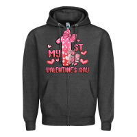 Charcoal Heather my first valentines day Zipper Hoodie - MaliasSmallBusiness
