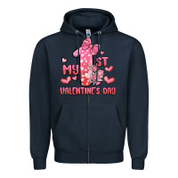 Navy my first valentines day Zipper Hoodie - MaliasSmallBusiness