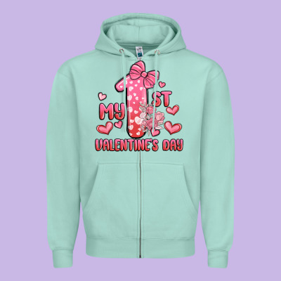 My First Valentines Day Zipper Hoodie Designed By Maliassmallbusiness