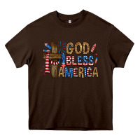 Chocolate Brown god  bless america with cross Heavy Core Tee - RanaPortraitStore