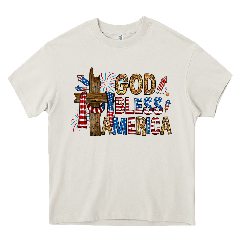 God  Bless America With Cross Heavy Core Tee by RanaPortraitStore | Teevron