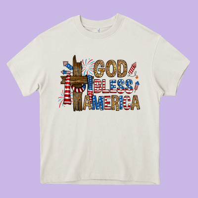 Heavy Core Tee god  bless america with cross