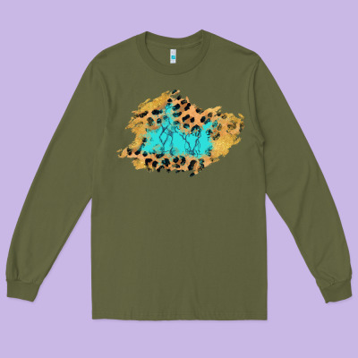 Glitter Leopard Turquoise Patch Long Sleeve Tee Designed By Adodesignshop