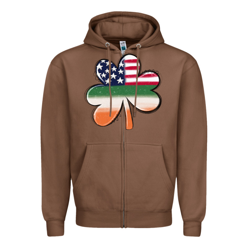 St Patricks Day Shamrock American Flag Zipper Hoodie by MaliasSmallBusiness | Teevron