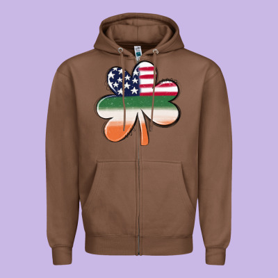 St Patricks Day Shamrock American Flag Zipper Hoodie Designed By Maliassmallbusiness
