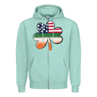 Seafoam st patricks day shamrock american flag Zipper Hoodie - MaliasSmallBusiness