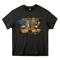 Asphalt american flag with army boots Heavy Core Tee - RanaPortraitStore