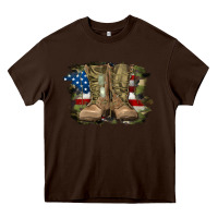 Chocolate Brown american flag with army boots Heavy Core Tee - RanaPortraitStore